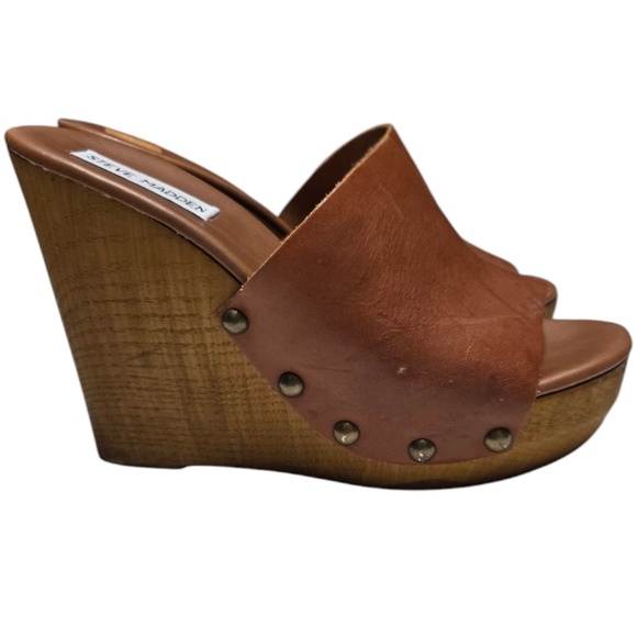VINTAGE STEVE MADDEN CHERR WOODEN WEDGES MULES - Picture 2 of 8